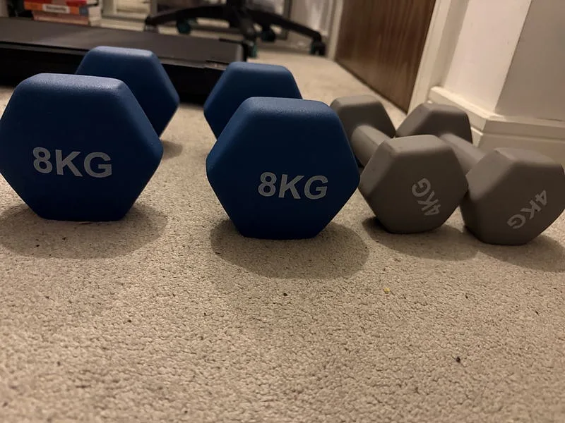 A picture of 4kga nd 8kg dummbells