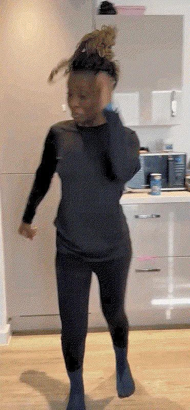 The writer doing a celebration dance